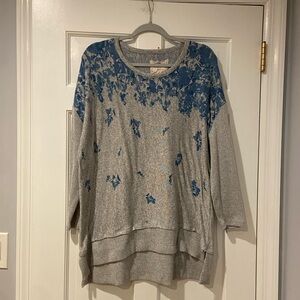 CUPIO WOMAN Blush Heather Gray Blue Floral Sweater 1X